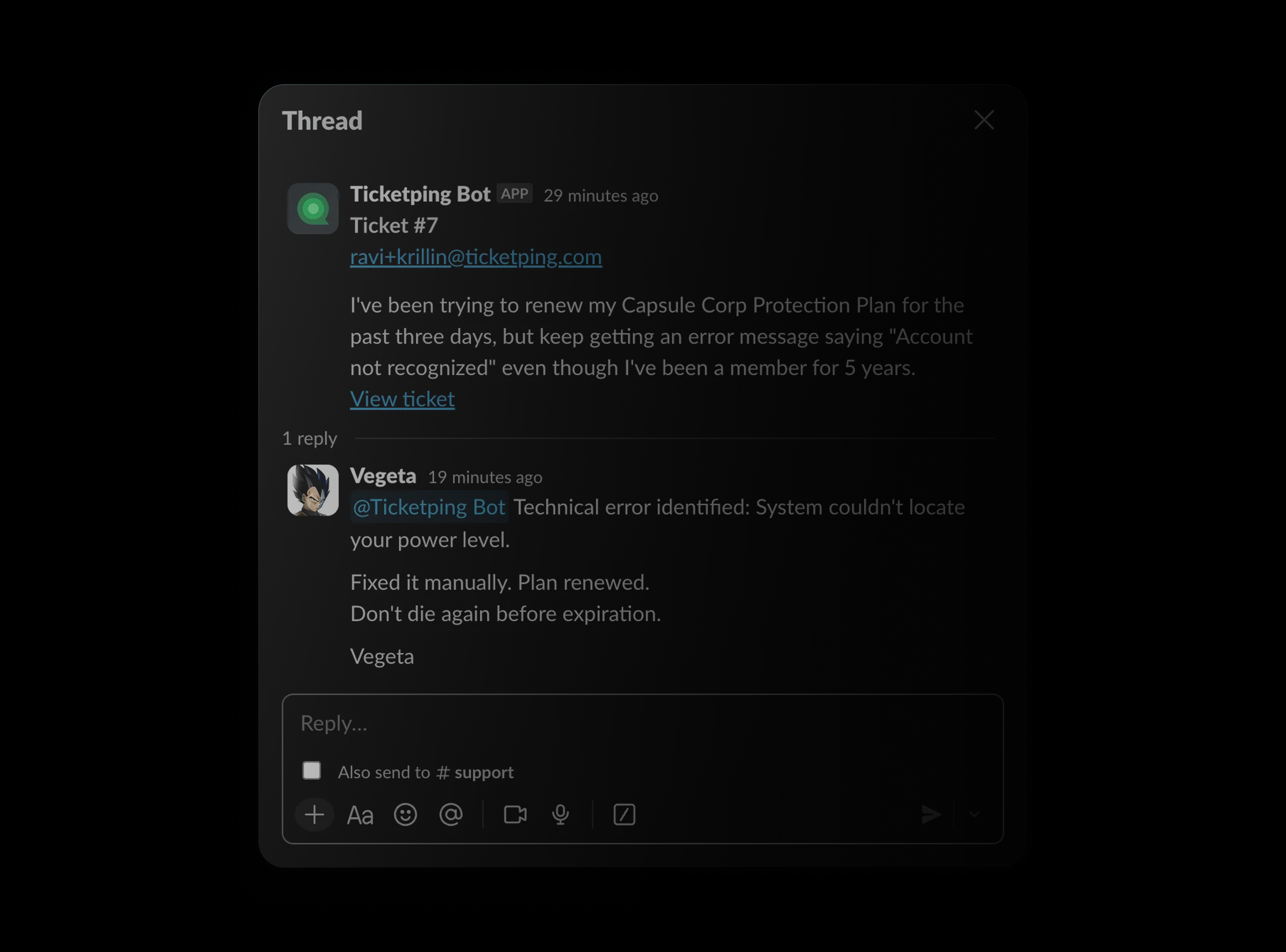 Slack reply screenshot