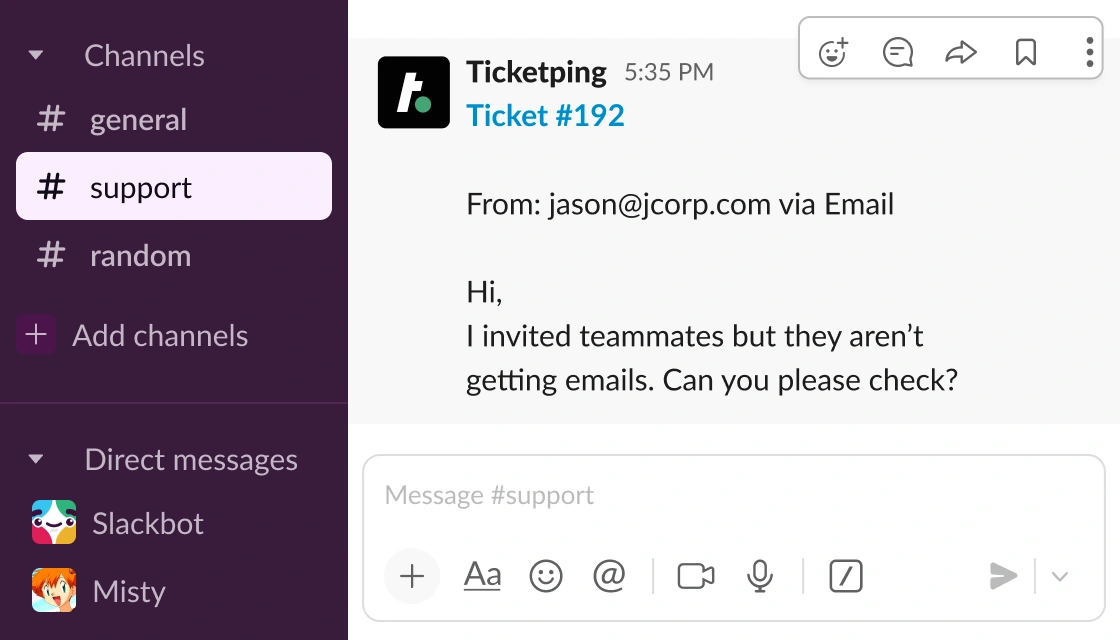 New ticket notification in Slack